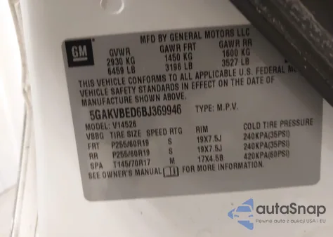 2011 Buick Enclave 1Xl z USA, uszkodzony, nr VIN 5GAKVBED6BJ369946